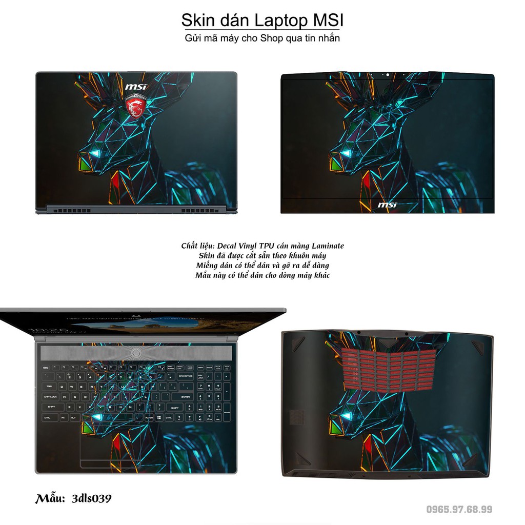 Skin dán Laptop MSI in hình 3D Green (inbox mã máy cho Shop)