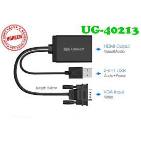 Cáp Chuyển Đổi Vga Sang HDMI Ugreen 40213 Cấp Nguồn Qua Cổng USB- Sản phẩm chính hãng