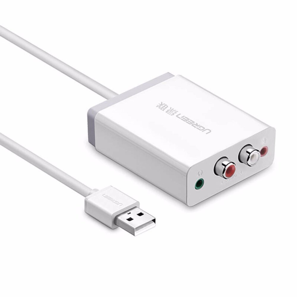 Bộ chuyển âm thanh USB ra 2 đầu 3.5mm (tai nghe+Mic) và 2 đầu hoa sen (RCA) UGREEN 30521