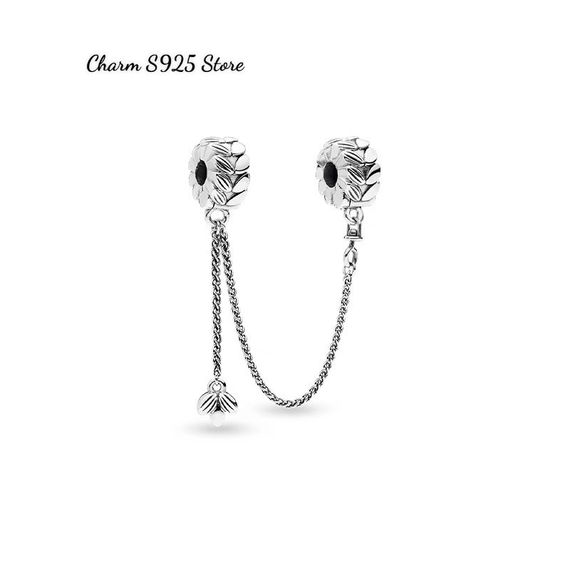 charm pan khoá chặn xích lá hoa ong bạc s925 cao cấp
