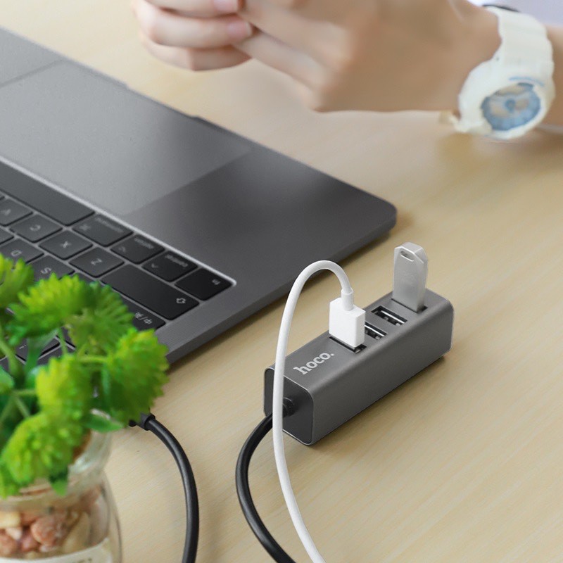 Hub chia cổng USB Hoco HB1, bộ chia 4 cổng usb cho laptop, Macbook, máy tính để bàn hàng chính hãng.