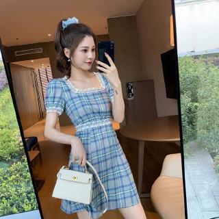 Đầm tay phồng họa tiết ca rô phong cách cổ điển thanh lịch dành cho nữ