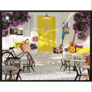 Tranh dán quán cafe trà sữa trà chanh 3D KT 120x80cm