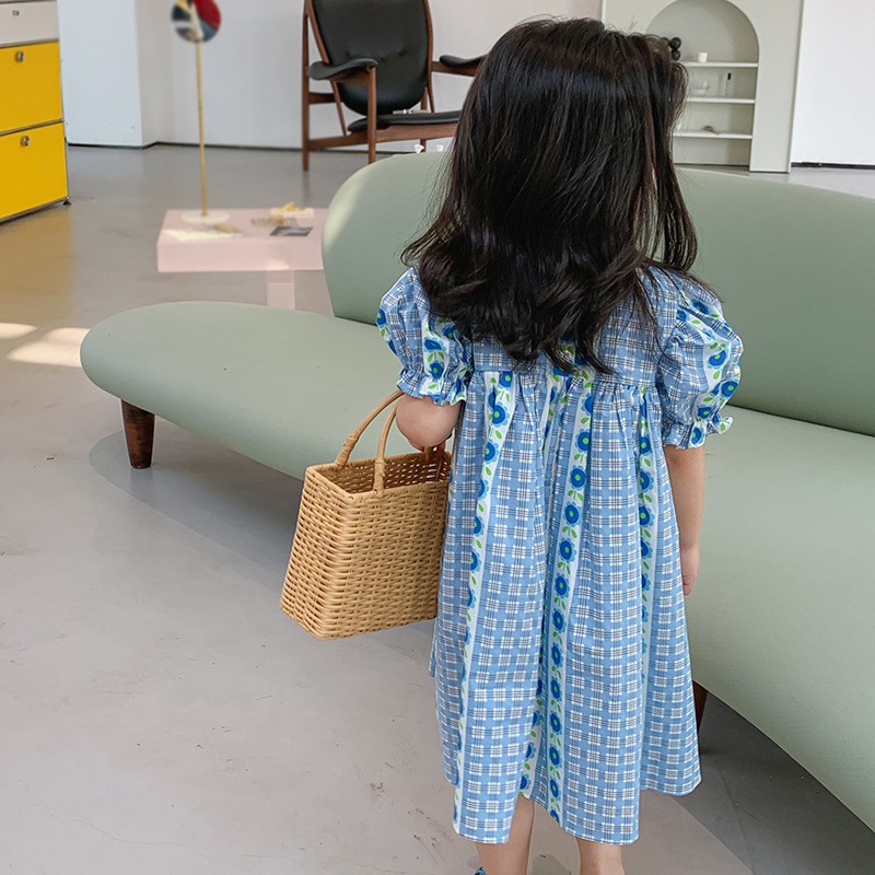 Đầm Công Chúa Mùa Hè Cổ Vuông Tay Cộc In Họa Tiết Hoa Cho Bé Gái Se7en