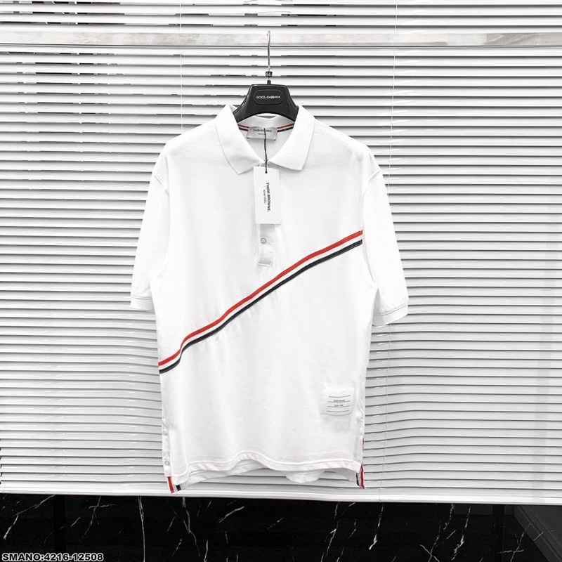[FREE SHIP] Áo polo Thom Browne sọc đỏ [2022]⚜️Áo phông Thom Browne vạch kẻ sọc chéo ✅