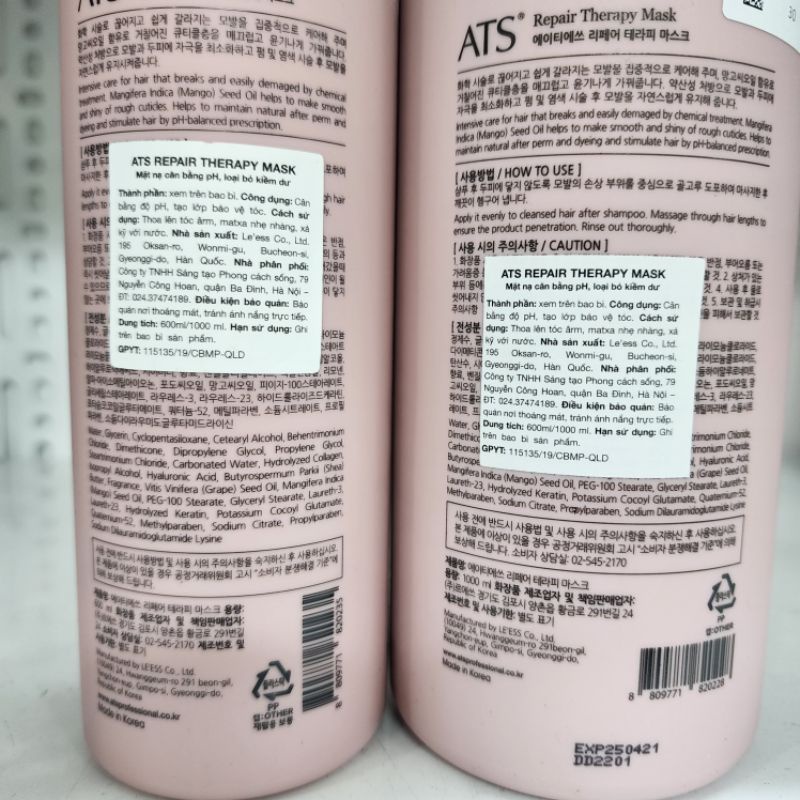 DẦU GỘI XẢ ATS PHỤC HỒI TÓC UỐN REPAIR THERAPY 600ML - 1000ML
