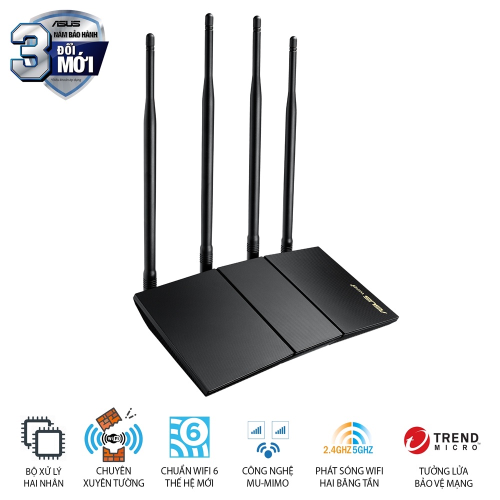 Bộ phát wifi 6 Asus RT-AX1800HP AX1800Mbps MU-MIMO OFDMA  Xuyên tường