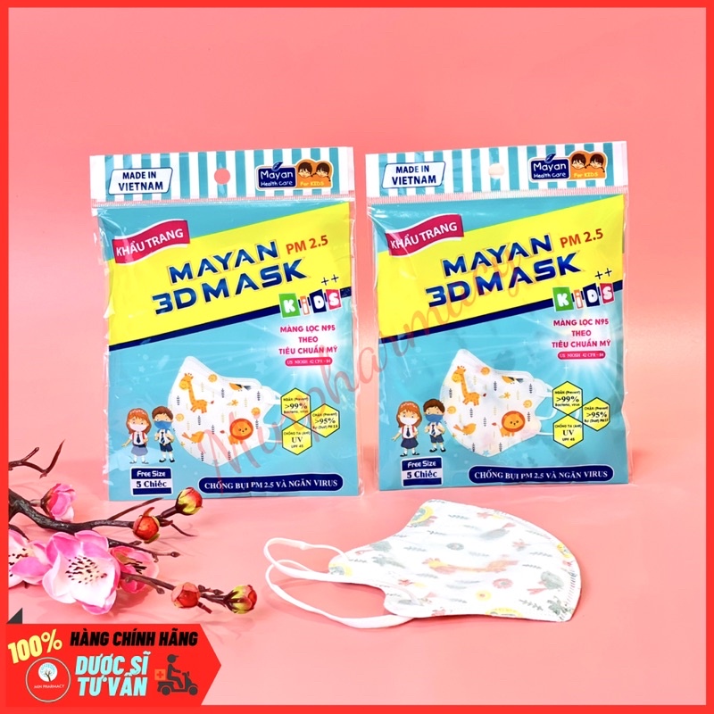 Khẩu Trang MAYAN 3D PM2.5 Kids++ cho trẻ em màu trắng hoạt hình