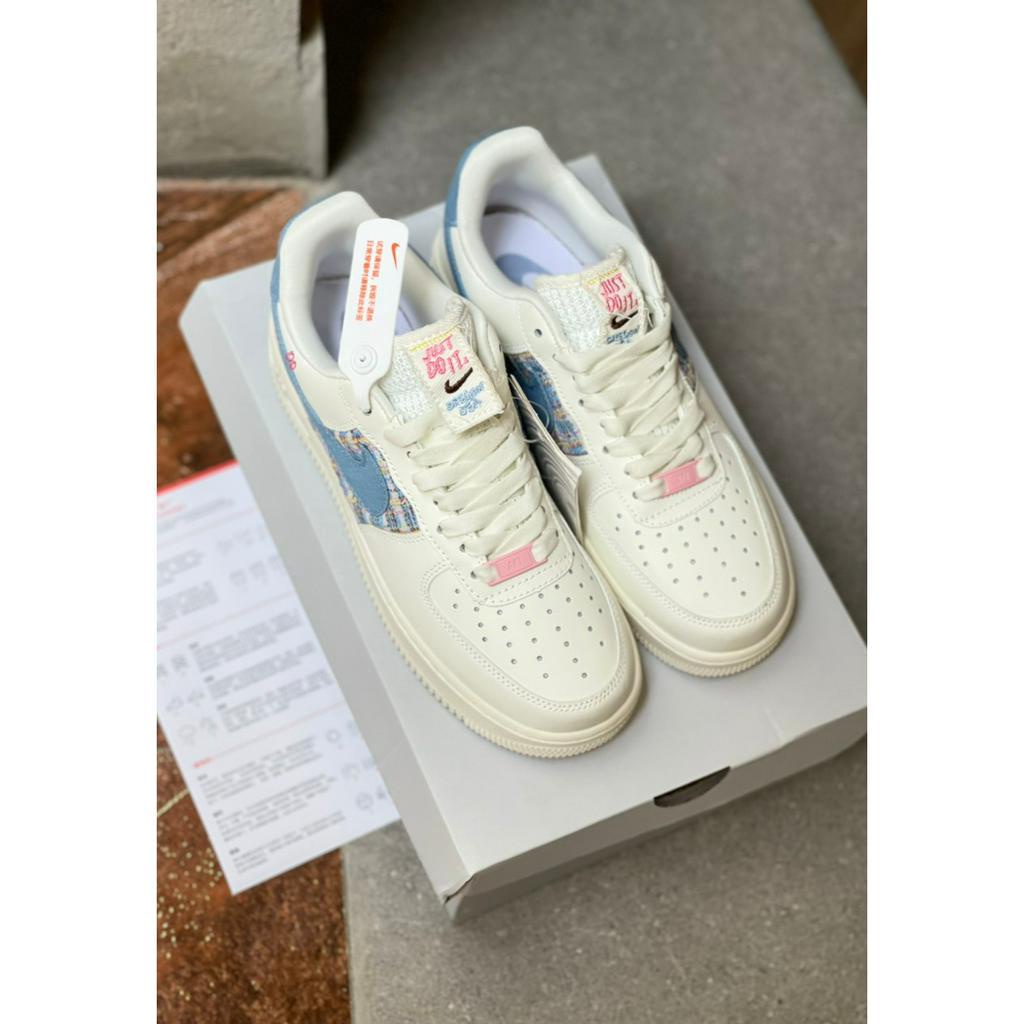 Giày_Nike Trắng , Giày_Nike Air Force 1 Just do it ( trắng xanh) Cao Cấp Bản Classic Full Size Nam Nữ Full Box BILL