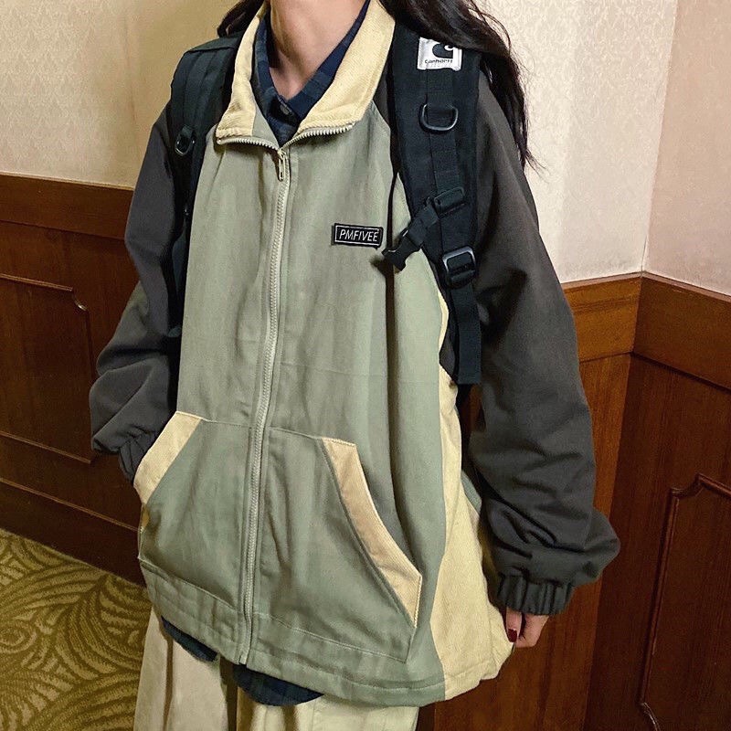 Áo khoác jacket form rộng phối màu ulzzang