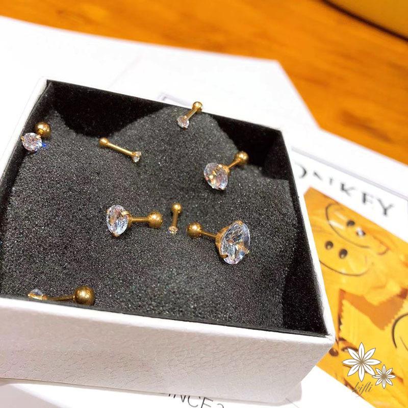 【kifli】Khuyên tai bằng chất liệu thép titan đính trang trí đá zircon