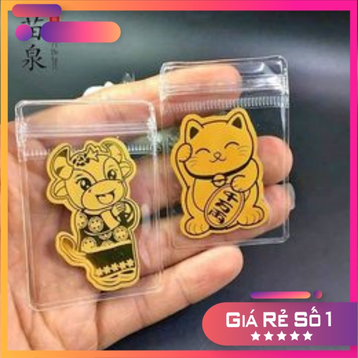 Trâu Mạ Vàng🍁FREESHIP🍁Thần TàiI May Mắn-Miếng dán điện thoại mạ vàng 24k trâu vàng, Mèo Thần Tài 4.9