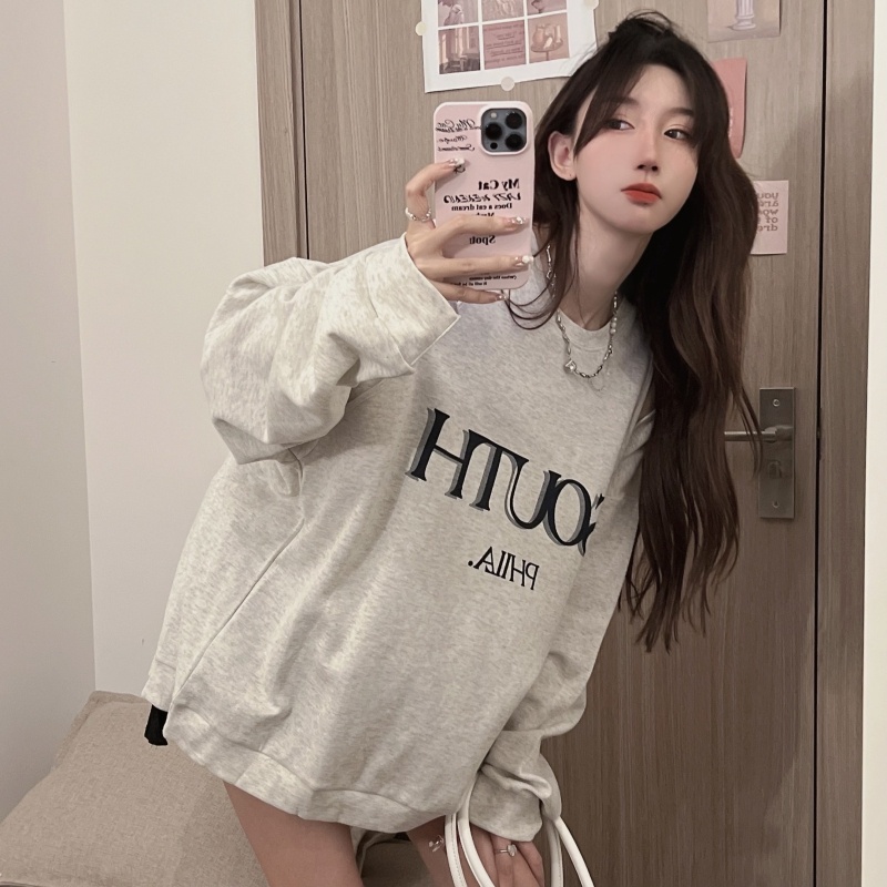 ZHELIHANGFEI Áo Thun Sweater Tay Dài Hở Vai In Họa Tiết Dễ Thương