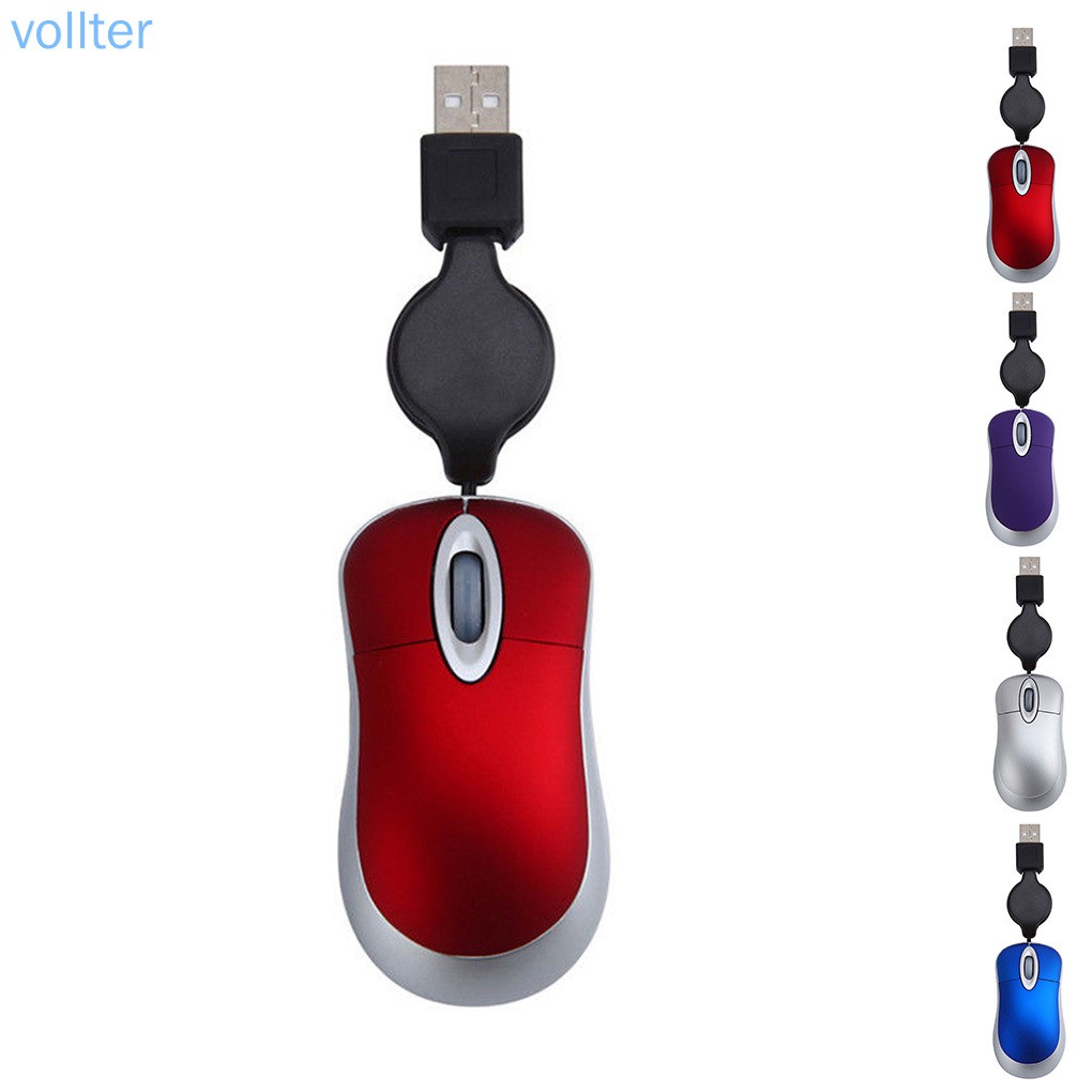 VOLL Lovely Mini Wired Mouse Retractable USB Cable Ergonomic Office Computer PC Laptop Gaming Mice