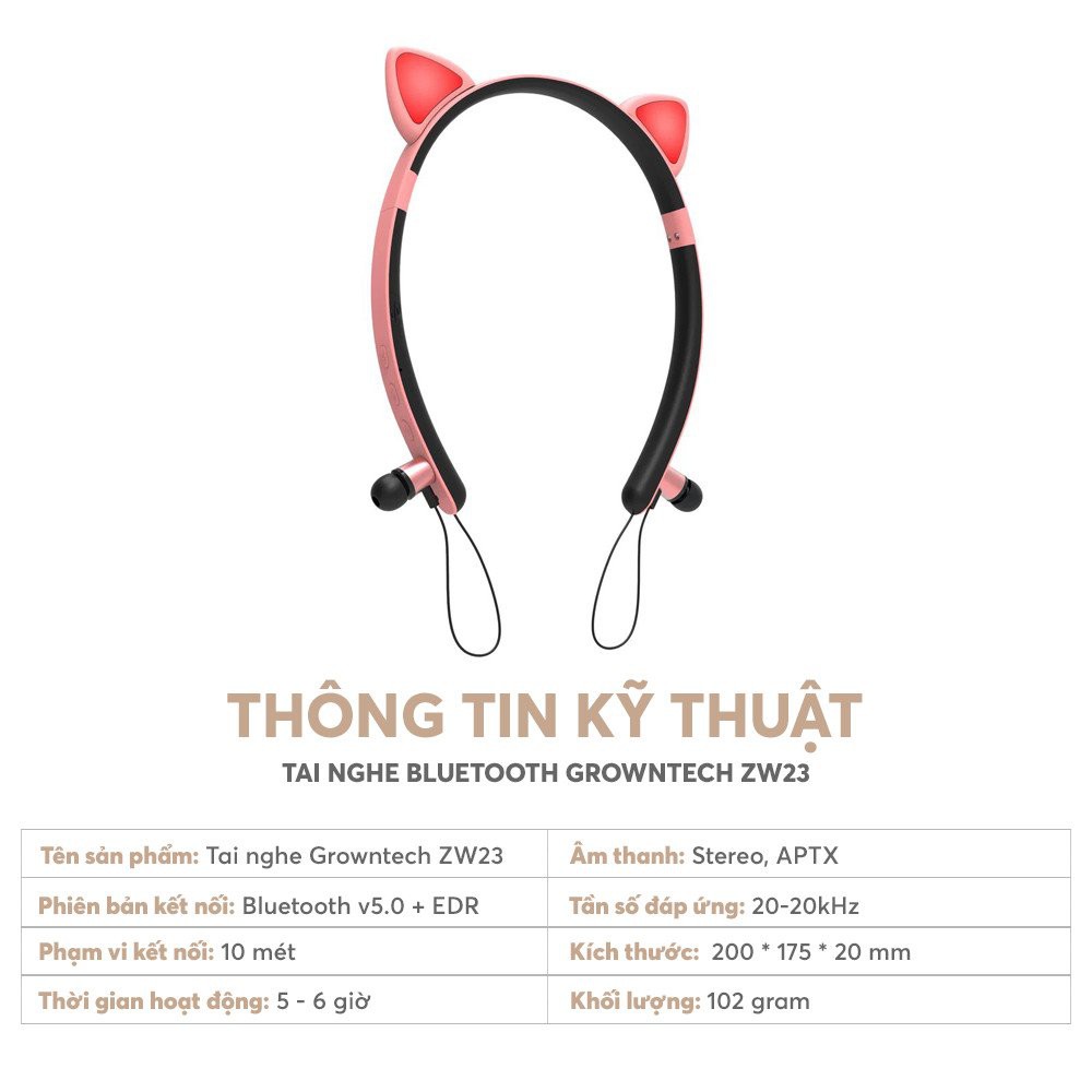 Tai nghe bluetooth GrownTech ZW-29 TWS blutooth không dây tai mèo phát sáng led cưng xỉu