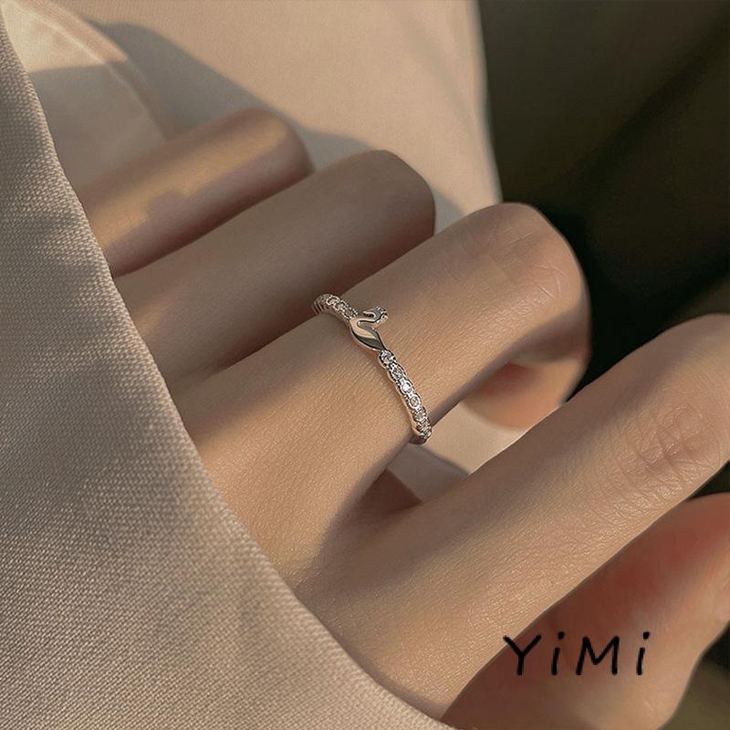 Nhẫn dạng mở phối mặt hình thiên nga nhỏ điều chỉnh được thời trang Hàn Quốc sang trọng