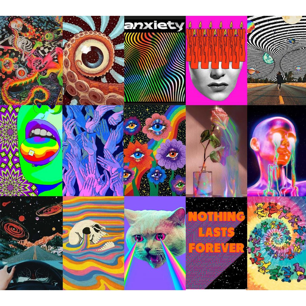 12 tấm Wall Collage keo sẵng bóc dán tường trang trí phòng ngủ - theme PSYCHELIC