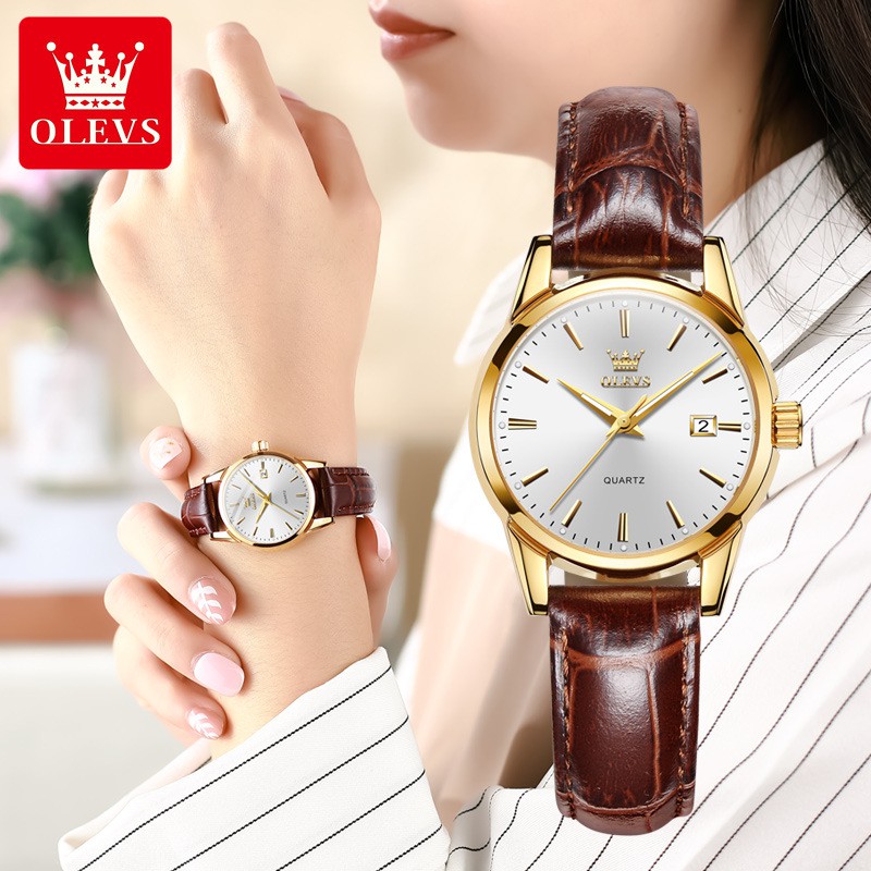 Đồng hồ OLEVS chính hãng cho cặp đôi nam nữ,dây da mềm cực xịn,mặt phát quang ban đêm,phong cách thời trang trẻ Hàn Quốc