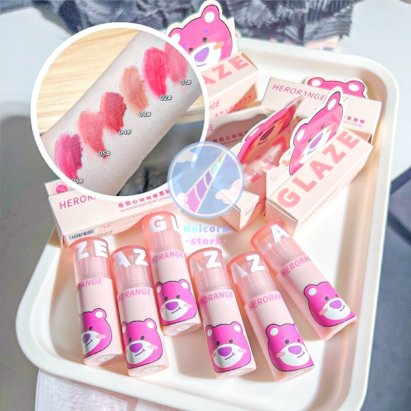 Son Kem Lì Gấu Hồng Herorange Beckoning Bear Velvet Lip Glaze HR269