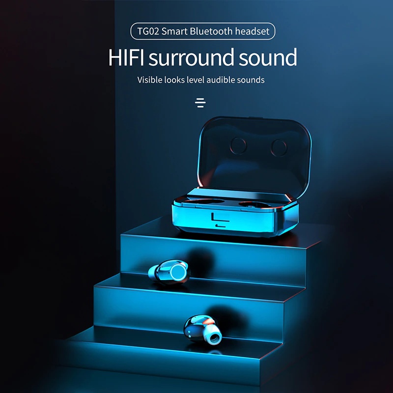 Tai Nghe Bluetooth TG02 Không Dây True Wireless Nhét Tai Cảm Ứng Kiêm Sạc Pin Dự Phòng âm thanh mạnh mẽ