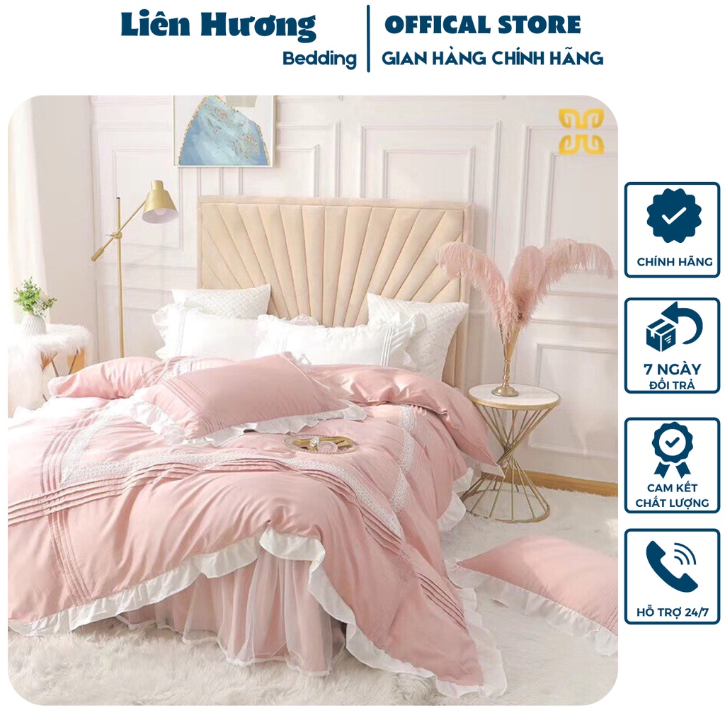 Bộ chăn ga gối cotton lụa bèo nhúm siêu xinh- Chăn ga gối bèo nơ chùm giường cao cấp hàng nhập khẩu
