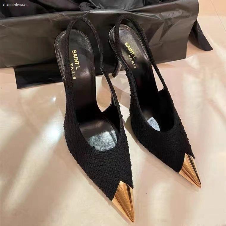 Đôi giày cao gót mũi nhọn màu đen thời trang mùa xuân sành điệu cho nữ S 2022