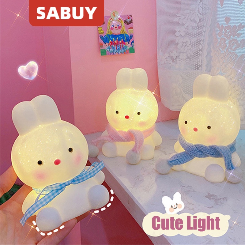 SABUY Đèn ngủ Thỏ dễ thương Đèn LED nhỏ Hoạt hình Đèn ngủ Đèn ngủ Trang trí Máy tính để bàn Phòng ngủ