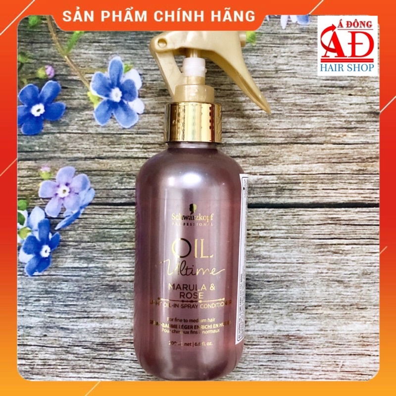 [+Tặng mũ trùm] Xịt dưỡng tóc mảnh Schwarzkopf Ultime Oil Marula Rose 200ml (ĐỨC)