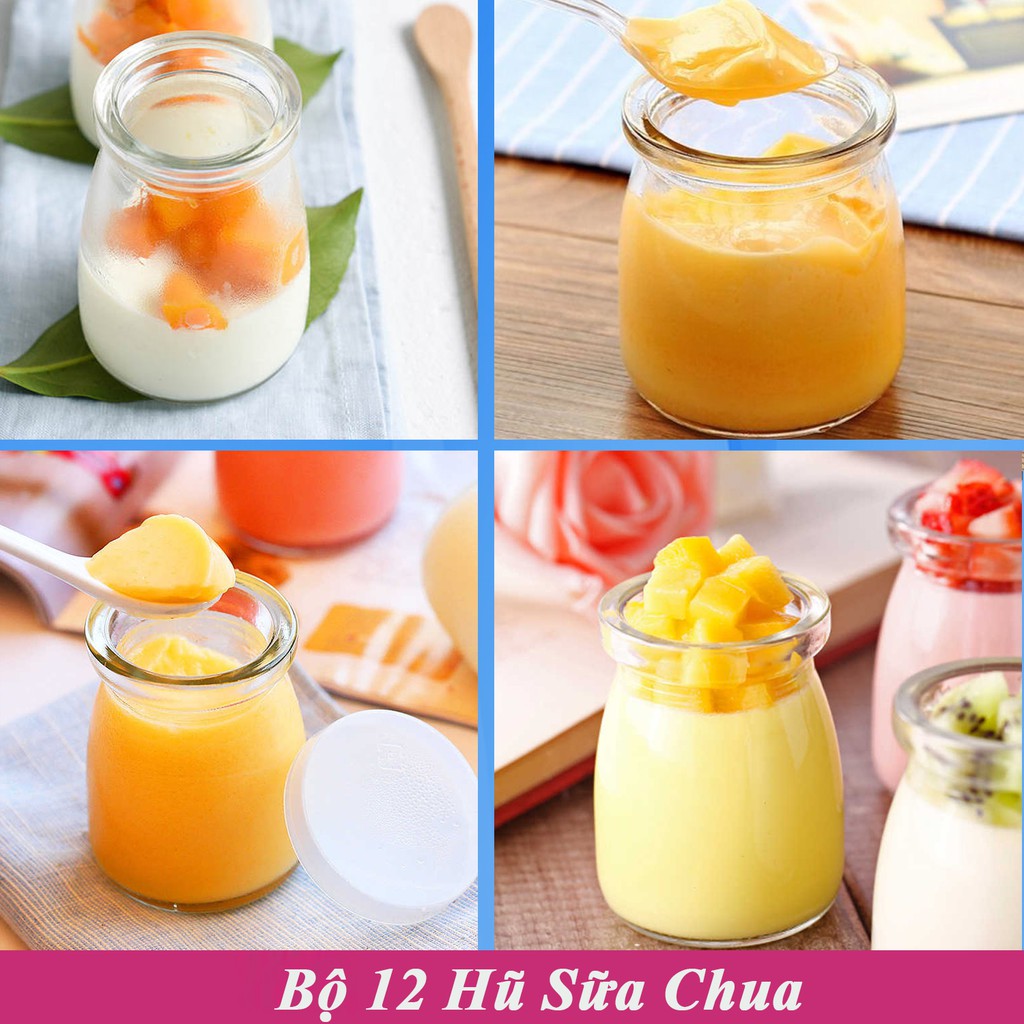 Bộ Hũ Thủy Tinh Làm Sữa Chua Thủy Tinh Có Nắp Dung Tích 100ml