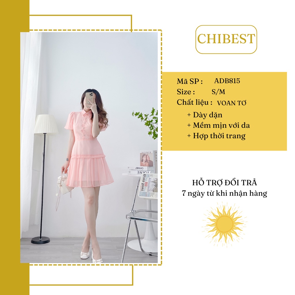 Đầm xòe li tùng tay bồng  cổ sơmi chất liệu voan tơ thời trang đi tiệc đi chơi CHIBEST ADB815