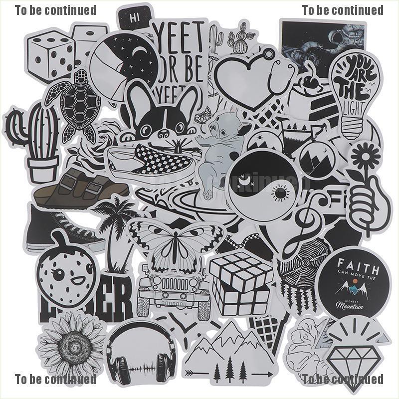 Bộ 50 miếng dán màu đen và trắng trang trí ván trượt / laptop / hành lý / guitar / xe đạp