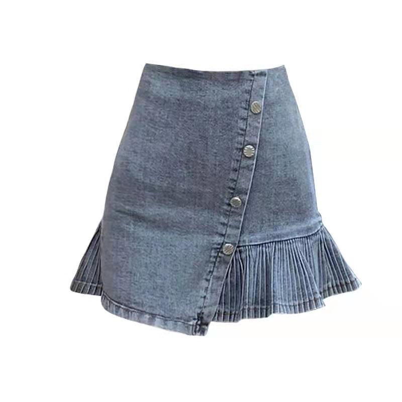 Chân Váy Denim Ngắn Lưng Cao Phong Cách Hàn Quốc Mới