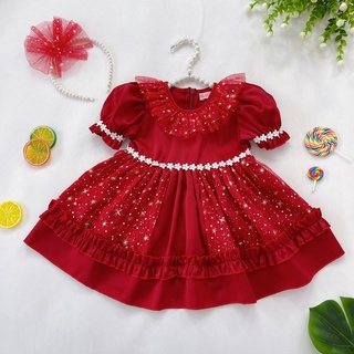 Váy ánh sao nhũ đỏ bé gái 4 đến 28kg, đầm bé gái tặng kèm cài nơ