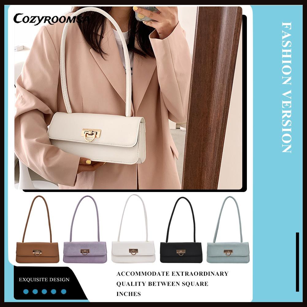 Fashion Women Pure Color PU Top-handle Handbag Flap Underarm Shoulder Bag