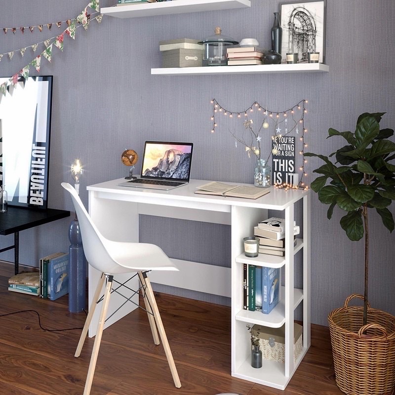 Bàn học kèm giá sách, bàn làm việc liền giá sách gỗ nhỏ gọn đa năng thiết kế thông minh kiểu Hàn( không kèm ghế)