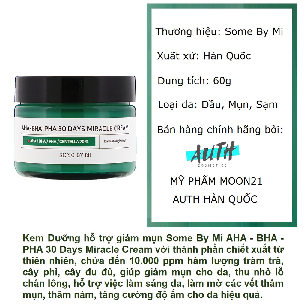 Kem dưỡng da Some By Mi MOON21 Kem dưỡng ẩm ngừa mụn hiệu quả Some By Mi AHA-BHA-PHA 30 Days Miracle Cream 60ml