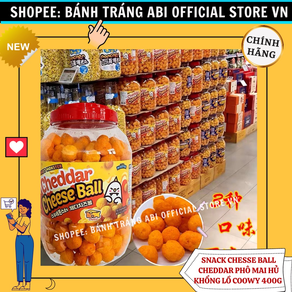 Snack Bánh Phô Mai cheedar Cheese Ball hiệu coowy tràn ngập phô mai hủ 400g