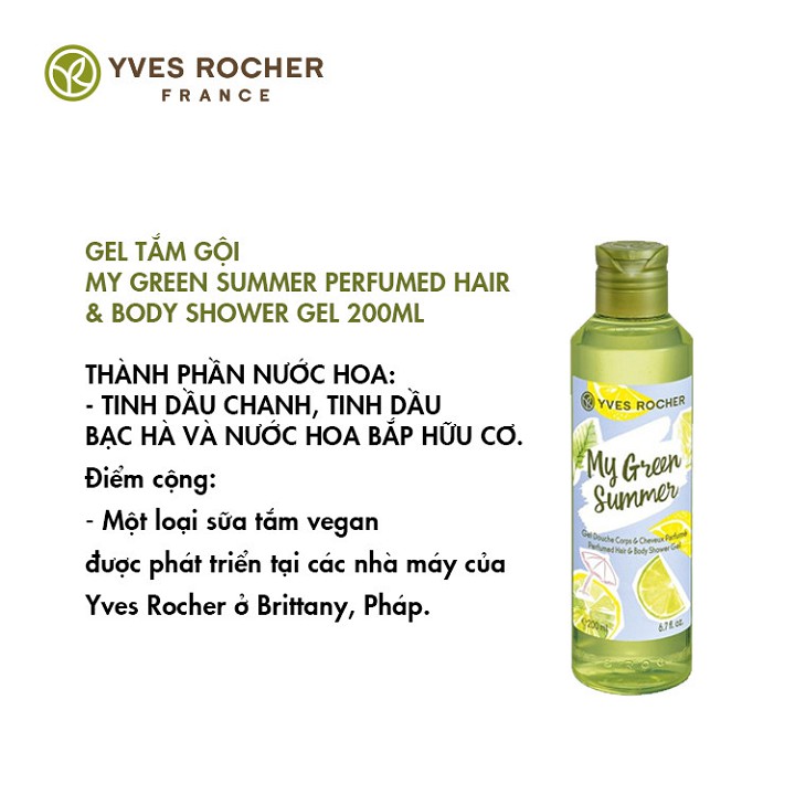 (Chính hãng - HSD 2022) Gel Tắm Gội Toán Thân Hương Mùa Hè Yves Rocher Summer Perfumed Hair & Body Shower Gel 200ML Pháp