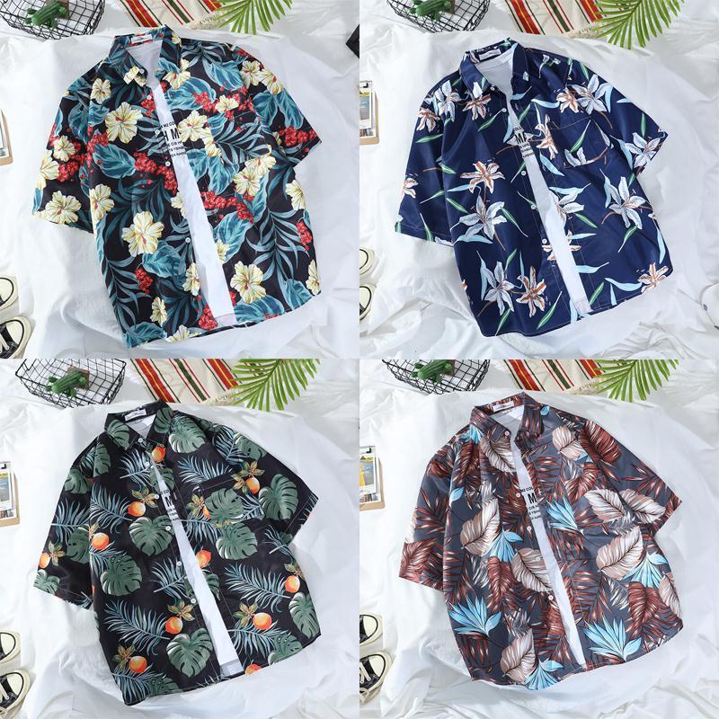 [Sẵn sàng] Hawaii Beach Floral SHirt Tay Ngắn Nam Dạo Phố Loose Plus Fat Plus Size Retro Ruffian Đẹp