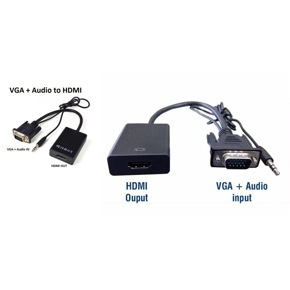 Cáp chuyển VGA ra HDMI, Vga to HDMI kèm âm thanh - A009 (có nguồn)