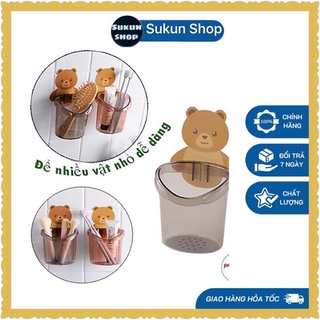 [Xả kHO] Cốc gấu dán Tường Nhà Tăm  - Cốc Để Bàn Chải Đánh Răng có lỗ Thoát Nước