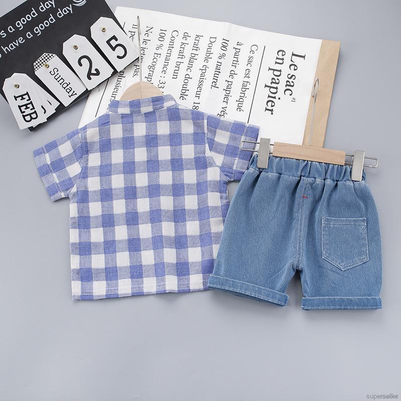 Set Áo Thun Ngắn Tay + Quần Short Denim Cho Bé Trai