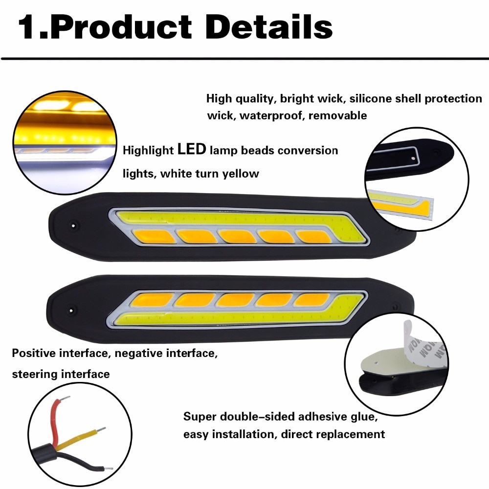 Set 2 Đèn Pha LED DRL Ánh Sáng Trắng / Vàng Chống Nước Linh Hoạt Có Đèn Xi Nhan Cho Xe Hơi