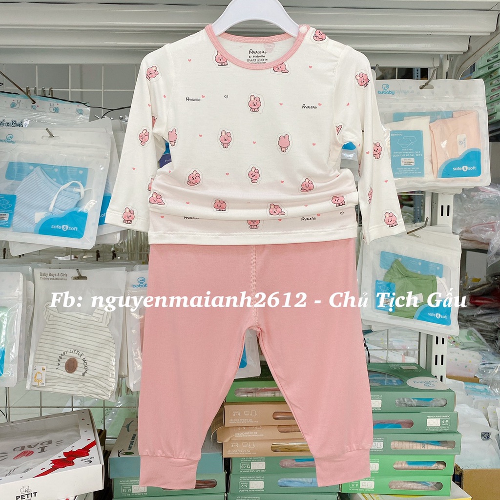 Bộ cài vai dài tay sợi tre hoạ tiết cho bé trai/bé gái Avaler