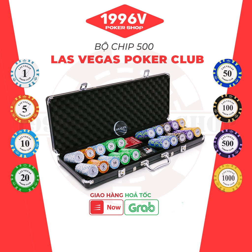 Vali 500 chip Poker có số, phỉnh poker Las Vegas chip set Pocker đất nung - 1996V Poker Shop