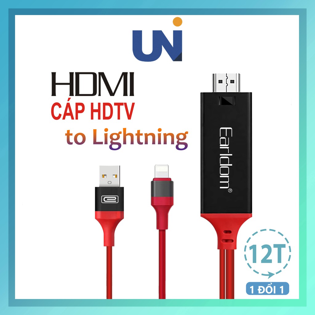 HDMI - Cáp Nối Máy Chiếu Dài 2m, Kết Nối Hình Ảnh, Âm Thanh Từ Máy Tính Điện Thoại Chân Lightning Ra Tivi Earldom W5