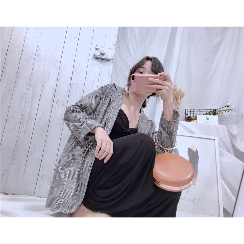 IELGY    Áo Sơ Mi Tay Dài Dáng Rộng Họa Tiết Kẻ Sọc Phong Cách Cổ Điển Thời Trang Cho Nữ