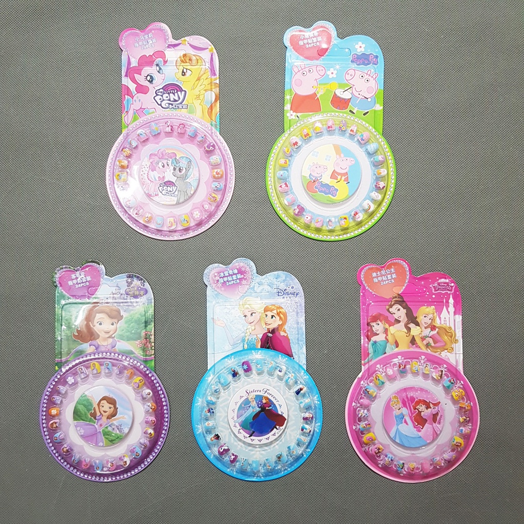 Bộ nail móng tay giả hoạt hình elsa pony peppa công chúa bé gái
