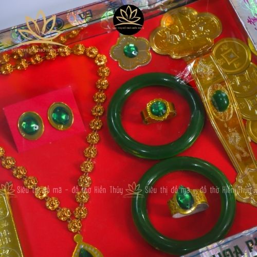 SET trang sức vàng mã cho nữ trọn bộ các món trang sức vàng bằng giấy vàng mã cúng cho nữ