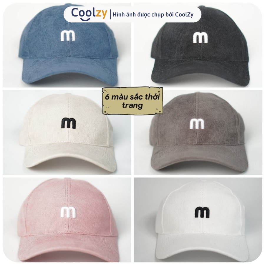 Mũ lưỡi trai nhung nam nữ, nón lưỡi trai thêu chữ M phong cách Ulzzang form unisex - M